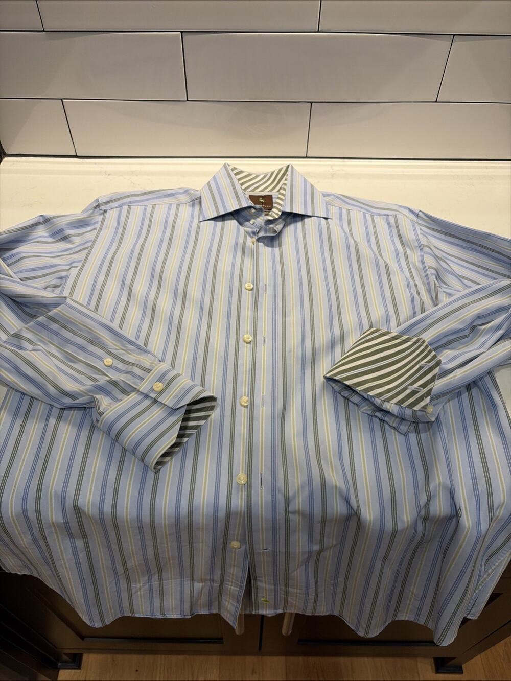 Men's Tailorbyrd Long Sleeve Striped Shirt - M - Contrasting cuffs